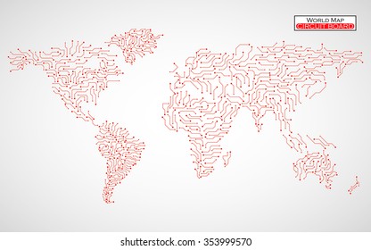 World Map. Circuit board. Technology background. Vector illustration. Eps 10