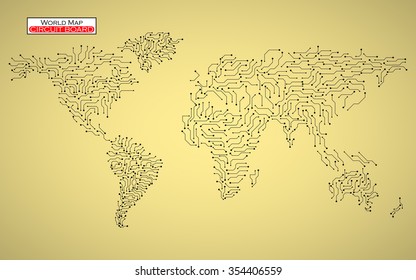World Map. Circuit board. Technology background. Vector illustration. Eps 10