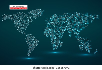 World Map. Circuit board. Technology background. Vector illustration. Eps 10