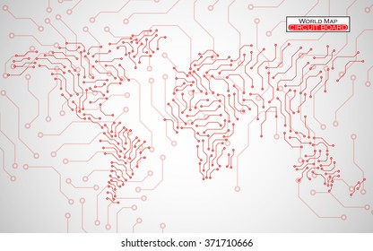 Mapa Mundial.Tarjeta de circuitos. Antecedentes tecnológicos. Ilustración vectorial. Eps 10