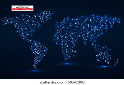 World Map. Circuit board. Technology background. Vector illustration. Eps 10