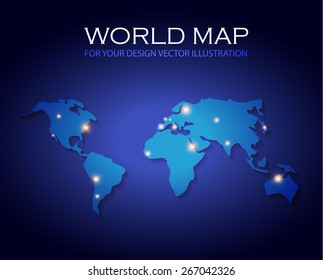 World map with city lights. Vector illustration