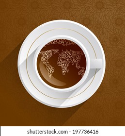 world map in coffee cup