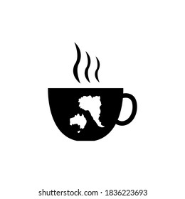 world map in coffee cup on white background. vector illustration