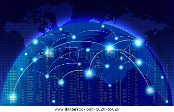 World Map Coherent Nodes Along Lines Stock Vector (Royalty Free ...