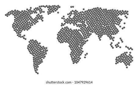 World map collage made of clock icons. Vector clock icons are composed into geometric earth plan.