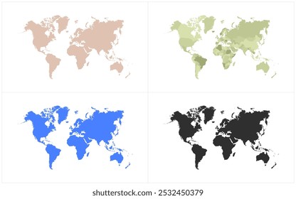 Mapa mundial colección stoke gris Mapa mundial colorido Estados de Vector Geografía fronteriza Continente Global Viaje de negocios Flat Graphic Earth Globe Planet Worldwide