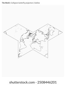 World Map. Collignon butterfly projection. Outline style. High Detail World map for infographics, education, reports, presentations. Vector illustration.