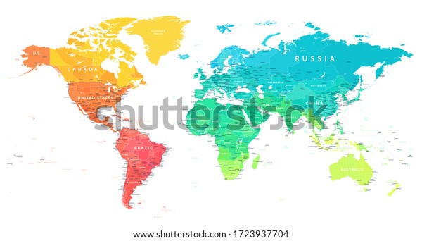 World Map Color Bright Political Vector Stock Vector (Royalty Free ...