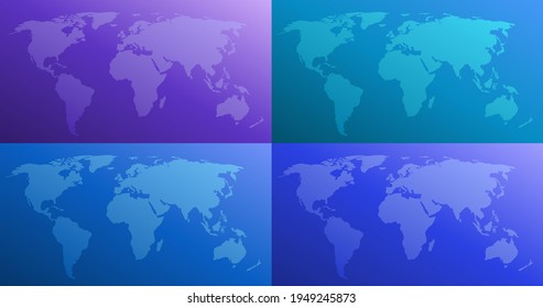 world map color gradient vector illustration in four versions. purple, blue, cyan, turquoise