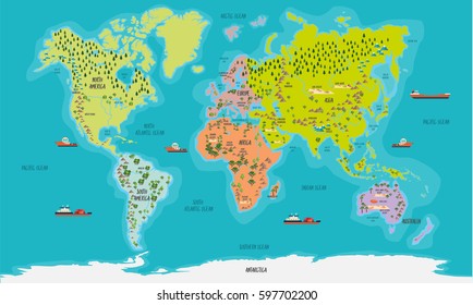 World Map color highly detailed vector illustration