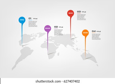 Gráficos mundiales de colores paso a paso en una serie de círculos. Elemento de gráfico, gráfico, diagrama con 4 opciones - partes, procesos, líneas de tiempo. Plantilla de negocio de vectores para presentación