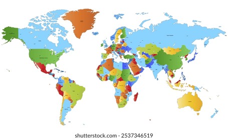 World map. Color modern map. Silhouette.