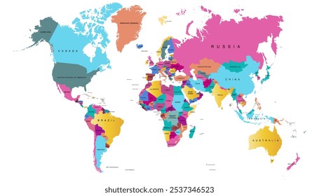 World map. Color modern map. Silhouette.