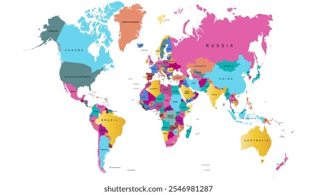 World map. Color modern map. Silhouette map