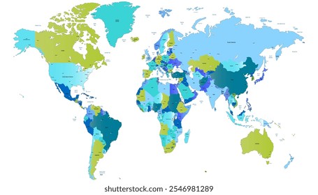 World map. Color modern map. Silhouette map