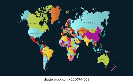 World map. Color modern map. Silhouette map