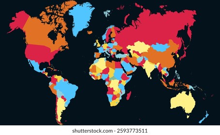 World map. Color modern map. Silhouette map.