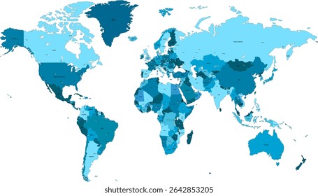 World map. Color modern map. Silhouette.