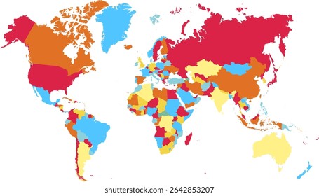 World map. Color modern map. Silhouette.