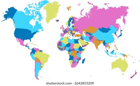 World map. Color modern map. Silhouette.