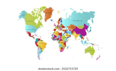 World map. Color modern vector map. Silhouette map.