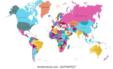 Mapa do mundo. Mapa de vetor moderno de cores. Mapa da silhueta.	