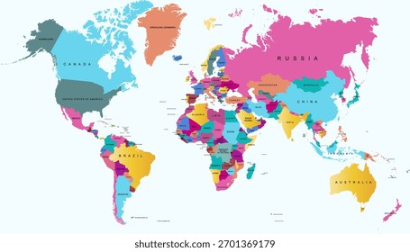 World map. Color modern vector map. Silhouette.