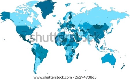 World map. Color modern vector map. Silhouette map.	