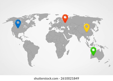 World map with color pins. 3d vector illustration



