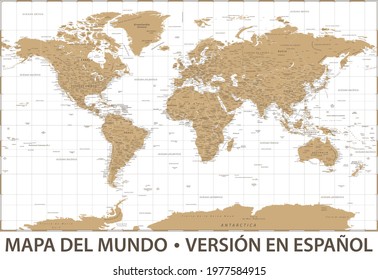 World Map Color Political - Spanish Language Version - Vector Detailed Illustration