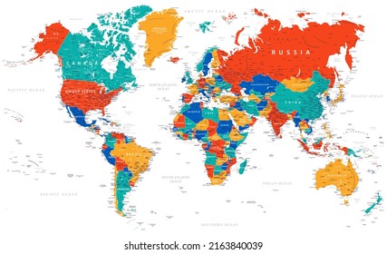 World Map Color Political Vector Detailed Stock Vector (Royalty Free ...