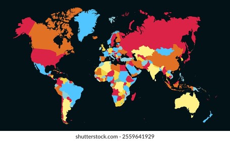 World map. Color map. Silhouette map.