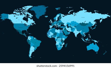 World map. Color map. Silhouette map