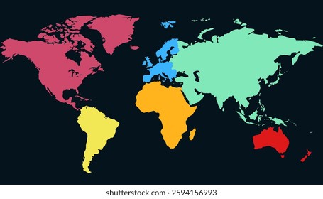 World map. Color map. Silhouette map