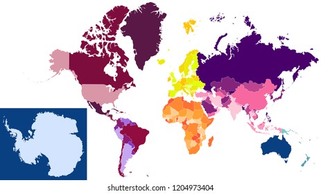 The world map. Color tone division by continent.