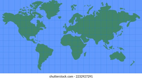 World map color vector illustration. Silhouette map. Green and blue colors