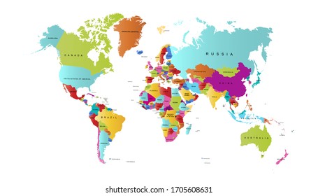 World Map Color Vector Modern Stock Vector (Royalty Free) 1705608631 ...