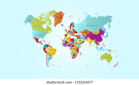 World Map Color Vector Modern Stock Vector (Royalty Free) 1732314577 ...