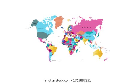 World map, color vector modern map.