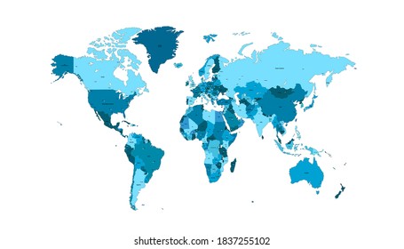 World map color vector modern. Blue map.