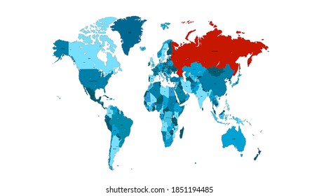 Weltkarte Farbe Vektor modern. Russland Karte.