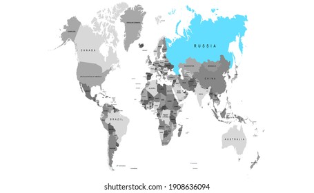 World map color vector modern. Russia map.