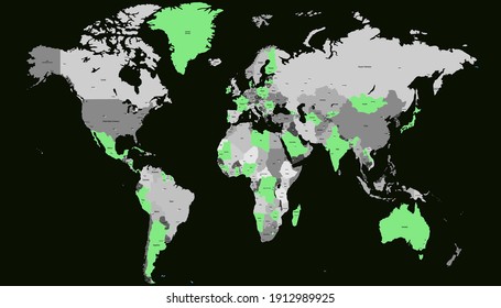 World Map Color Vector Modern. Silhouette Map.