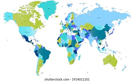 World map color vector modern. Silhouette map.