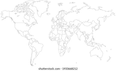 world map country borders thin black stock vector royalty free 1304022865 shutterstock