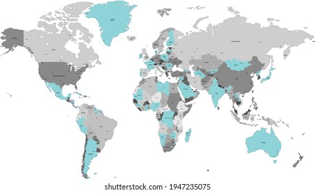 El vector de color del mapa mundial es moderno. Mapa de silueta.
