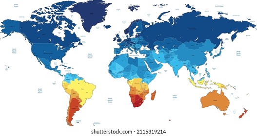 El vector de color del mapa mundial es moderno. Mapa de silueta.