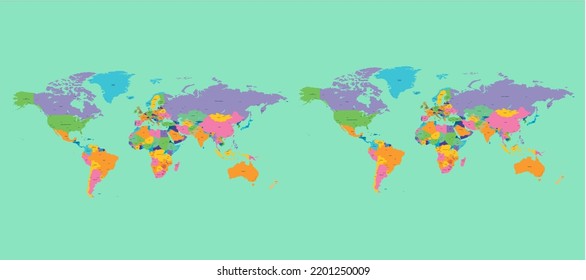 El vector de color del mapa mundial es moderno. Mapa de silueta. Se utiliza para la enseñanza y el aprendizaje. y estudiar la ruta en el mapa.