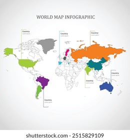 World map color vector modern. Silhouette map